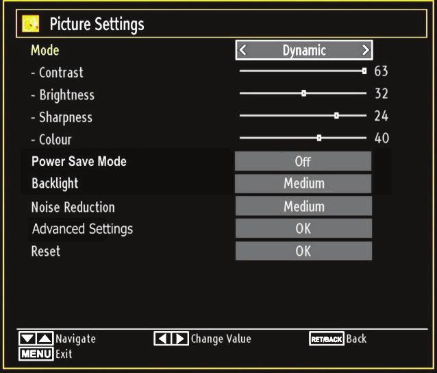 Contrast: Sets the lightness and darkness values of the screen. Brightness: Sets the brightness value for the screen.