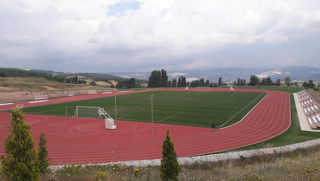 SUNİ ÇİM ZEMİNLİ FUTBOL SAHASI VE ATLETİZM PİSTİ Üniversitemiz merkez kampüsünde bulunan ve 2012 yılında yapımı tamamlanan futbol sahası, Sentetik çim zeminlidir ve tartan zeminli atletizm pistine