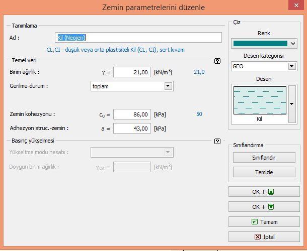 Şekil 8.7: Zemin parametreleri (3. tabaka) Şekil 8.