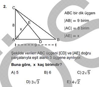 LYS 016 GEOMETRİ ÇÖZÜMLERİ Dikdörtgenin içinde köşegeni çizerek alanı iki eşit parçaya ayırabiliriz. 7 / 36 BED üçgeni ile DEC üçgeninin alanlarının oranı, tabanları arasındaki orana eşittir.