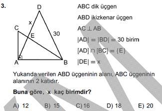 LYS 016 GEOMETRİ ÇÖZÜMLERİ D köşesinden bir dikme indirirsek tabanı iki eşit parçaya böleriz. FH k dersek, CA k diyebiliriz.