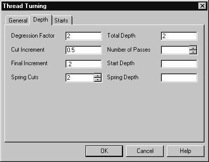 Depth ( Derinlik )Parametreleri Dişin toplam derinliği belirtilir, cut increment ve Spring Cuts, değerleri diyalog kutusuna girilir. Şekil 2.