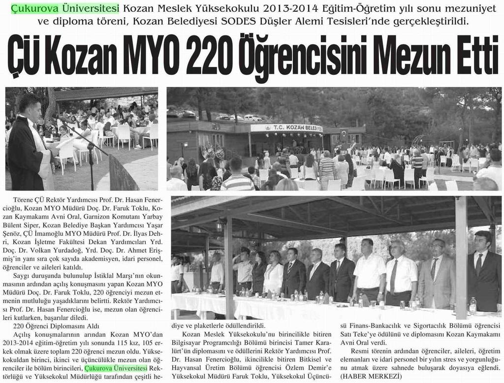 ÇÜ KOZAN MYO 220 OMNCISN MEZUN ETTI Yayın Adı : Yeni Adana
