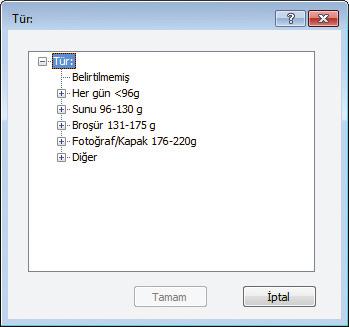 5. Tür: seçenekleri listesini genişletin. 6. Kağıdınızı en iyi tanımlayan kağıt türleri kategorisini genişletin. NOT: Etiketler Diğer seçenekler listesindedir. 7.