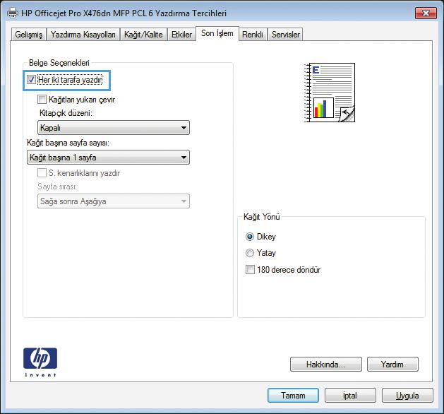 4. Her iki yüze yazdır onay kutusunu seçin. 5.
