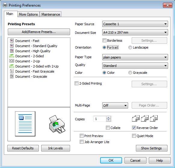 Yazdırma B Yazıcı ayarlarına girin. & Windows için yazıcı sürücüsüne erişim sayfa 27 C D E F Main (Ana) sekmesine tıklayın. Uygun Paper Source (Kağıt Kaynağı) ayarını seçin.