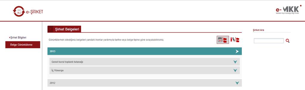 2. Belgeyi görüntülemek için ilk işlem ilgili yıla ilişkin satırı tıklamaktır.