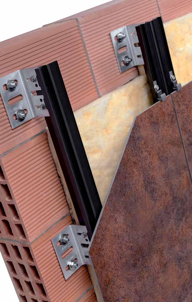 VM SYSTEM VM SİSTEMİ Visible Mechanical Fastening Fixation: This system consists of a metallic self-supporting substructure kit for ventilated façades, designed to support ceramic coatings of