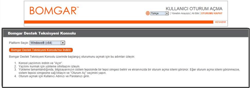 Destek Teknisyeni Konsolunun Yüklenmesi Herhangi bir web tarayıcısında Bomgar Uygulamasının URL'sine gidin, sonra /login yazın ve yöneticiniz tarafından belirlenen kullanıcı adı ile parolayı girin.