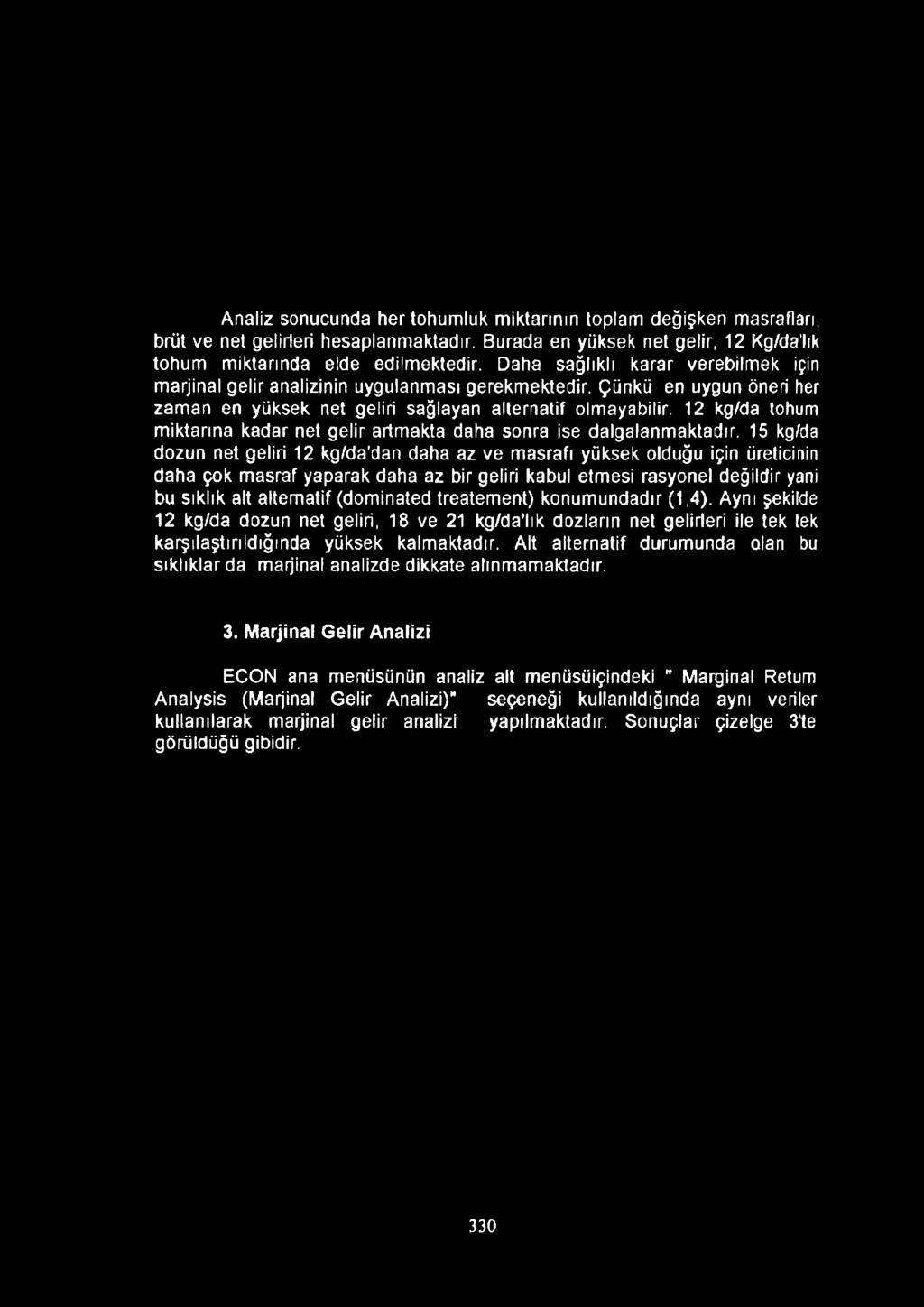 12 kg/da tohum miktarına kadar net gelir artmakta daha sonra ise dalgalanmaktadır.