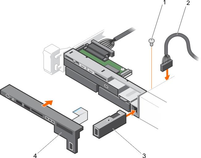 Rakam 45. VGA modülünü takma Sonraki Adimlar 1 vida 2 VGA modülü kablosu 3 VGA modülü 4 denetim masası Sisteminizin içinde çalıştıktan Sonra bölümünde listelenen prosedürü takip edin.