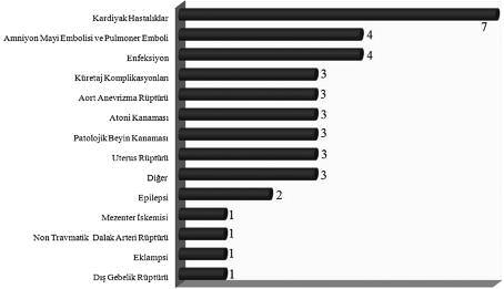 İSTANBUL DA ADLİ OTOPSİSİ YAPILMIŞ GEBELİK İLE İLİŞKİLİ ANNE ÖLÜMLERİ İpek ESEN MELEZ ve ark. ŞEKİL 1: Ölüm sebebi belirlenebilen olguların dağılımı.