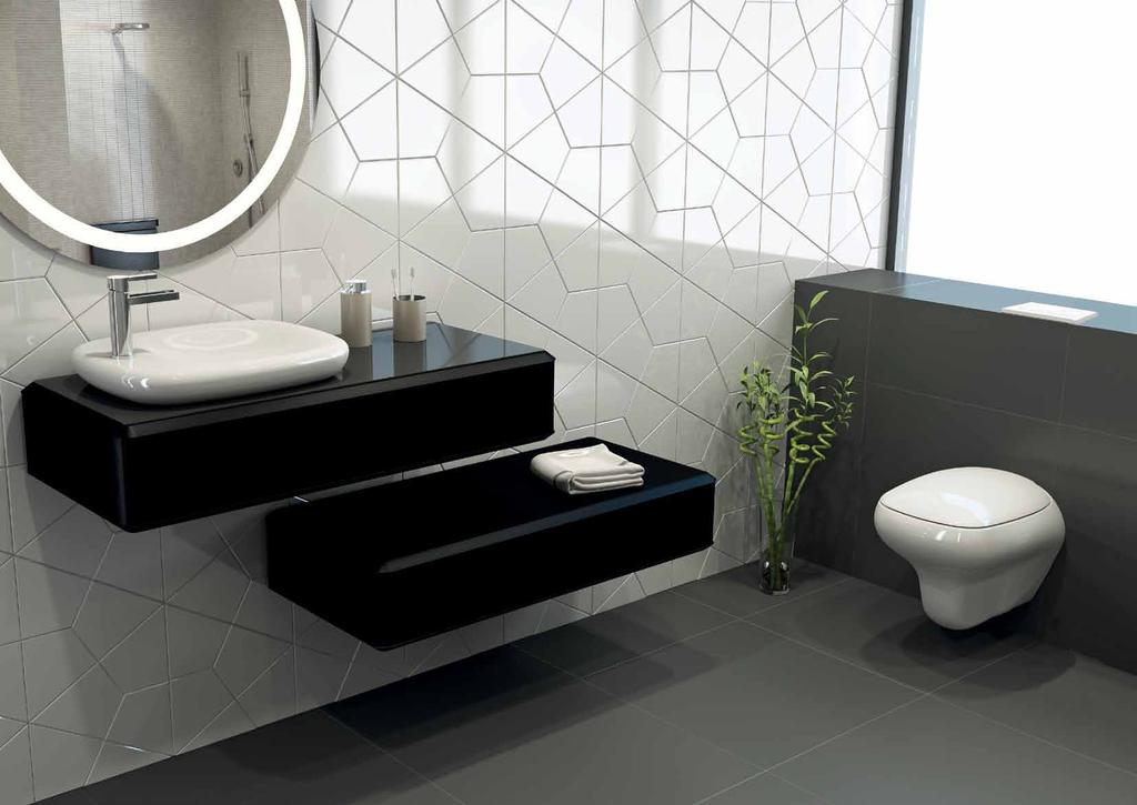 7018 0516 1164 - Banyo mobilyası 110 cm, tek çekmeceli, siyah (siyah cam tezgah) 7018 0517 0000 - Banyo mobilyası 110 cm, tek çekmeceli konsol, siyah 1164 - Çanak lavabo 7900 2001 - Ayna Yuvarlak