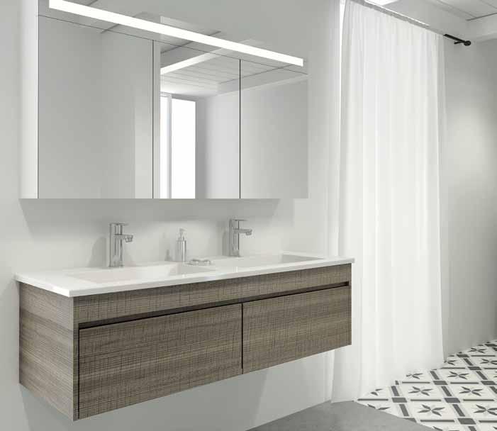 cassetti, acero Venezia 1111 - Lavabo a incasso 7900 4008 - Specchio con armadio 120cm dotato di luce 7019 1408 1111 - Banyo mobilyası 120 cm, çift çekmeceli, kül akça 1111 - Etejerli lavabo 7900