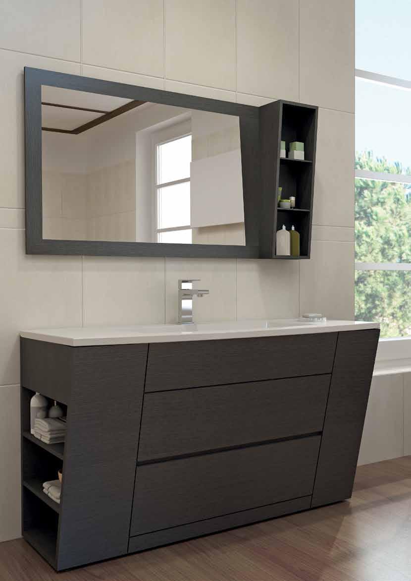 Seri Detayları - Collection Details - Dettagli Collezione LUSSO 7014 1602 1105 - Banyo mobilyası 100 cm, çift çekmeceli, gri meşe 1105 - Etejerli lavabo 7900 4004 - Ayna raflı 100cm 7014 1602 1105 -