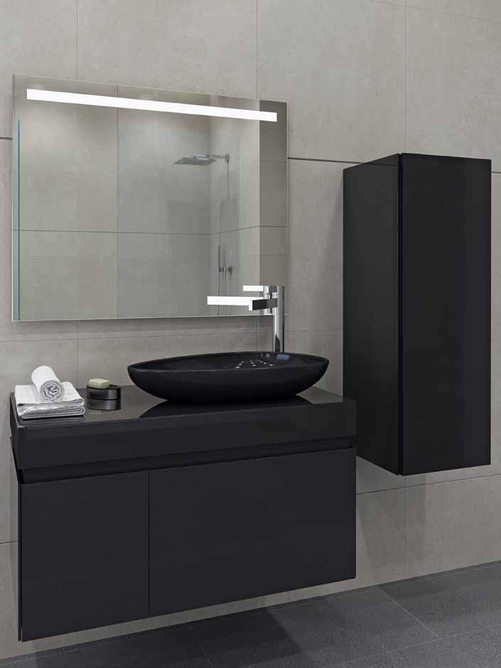 7012 0504 1114 - Bathroom furniture 90 cm double drawers, black 1114 - Washbowl 7900 1001 - Mirror illuminated 85x72cm 7712 0504 Short wall-mounted vertical cupboard 103cm 7012 0504 1114 - Bathroom