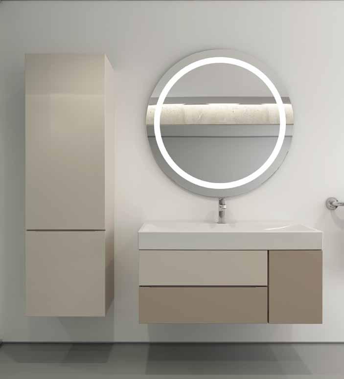 shelf 7900 2002 - Mirror round illuminated 90cm 7706 0315 - Tall wall-mounted cupboard 150cm 7006 0723 1079 - Mobile bagno, cassetto doppio, un anta 100