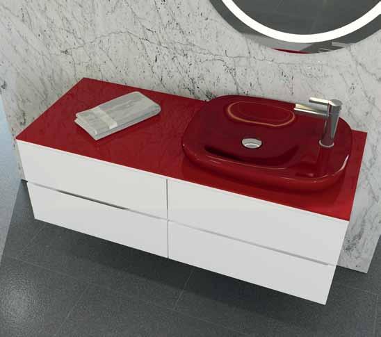 120cm, white (Red glass counter) 1164 - Washbowl 7900 2001 - Mirror round illuminated 70cm 7011 0109 1164 - Mobile bagno, quattro