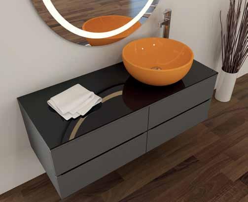 1119 - Bathroom furniture, four drawers, right 120cm, anthracite (black glass