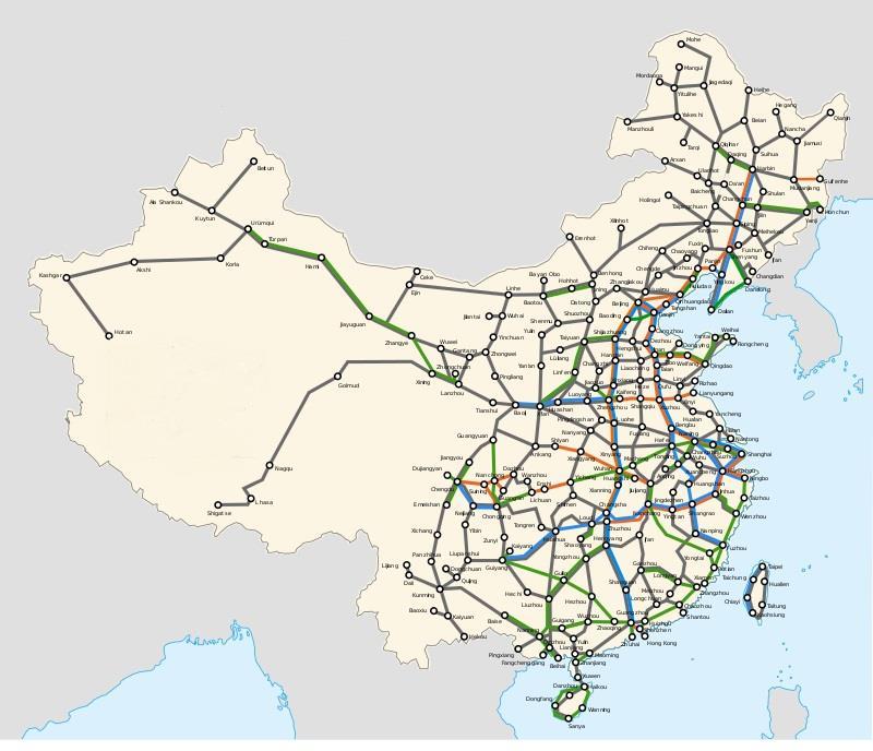 2.2.6 Çin Şekil 2.7 Çin demiryolu haritası [28] Çin de Demiryolu, uzun mesafe taşımacılığında önemli bir rol oynamaktadır. Çin 2015 yılından itibaren 121,000 km demiryolu ile dünyada en uzun 2.