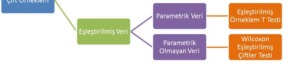 Veriler eşleştirilmiş ise, yani bir grubun iki farklı zaman aralığındaki değerleri mevcutsa, istatistiksel olarak bu iki durumun farklı olup olmadığı araştırılırken, parametrik testlerde