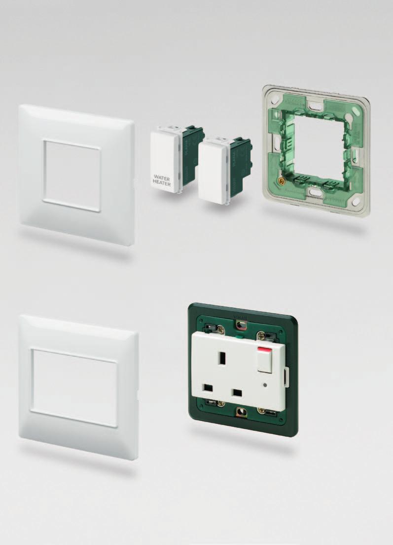 İngiliz standardı için genel özellikler Modüler cihazların kurulumu Kapakları Değiştirilebilir Modüller Bir, iki ve üç modüllük yer kaplayan, ışıklı ve özelleştirebilir sembollü butonlar.