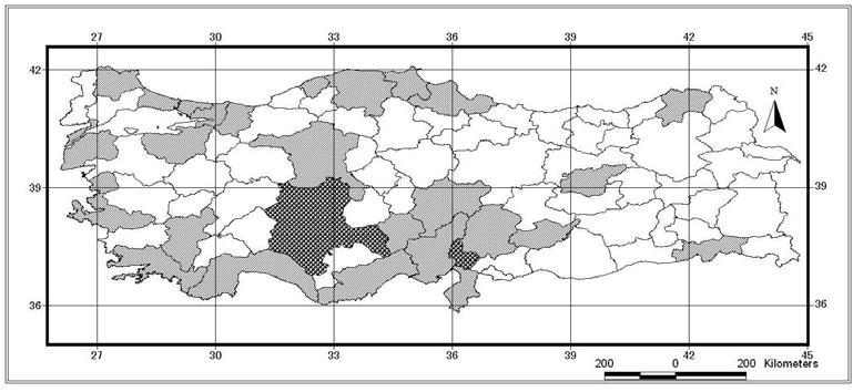 227 EK-3 (Devam). Araştırmada elde edilen taksonların Türkiye yayılışları Ek 3.
