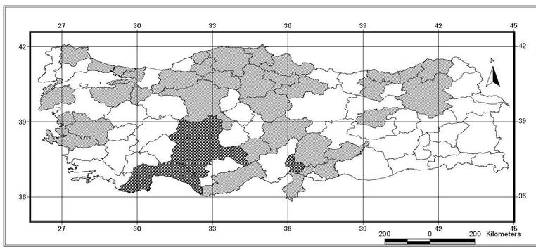 235 EK-3 (Devam). Araştırmada elde edilen taksonların Türkiye yayılışları Ek 3.