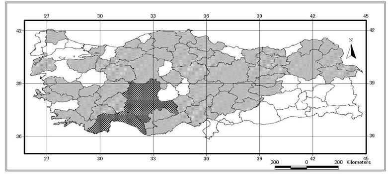 239 EK-3 (Devam). Araştırmada elde edilen taksonların Türkiye yayılışları Ek 3.