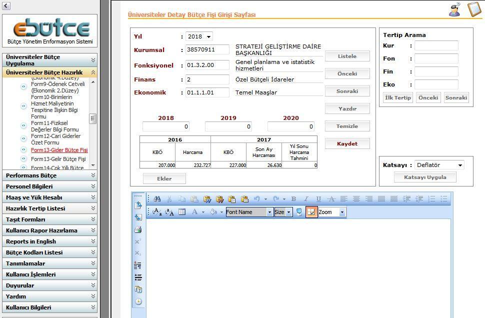 Bütçe Hazırlık Formları
