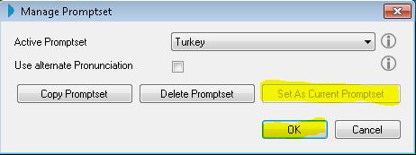 3. Adım V15 için: Tekrar 3CX Yönetim konsolundan Settings menüsü içerisinde System Prompts menüsüne gelerek Manage Prompt Set ekranında Active Prompt Set listesinden son oluşturduğumuz Prompt Seti