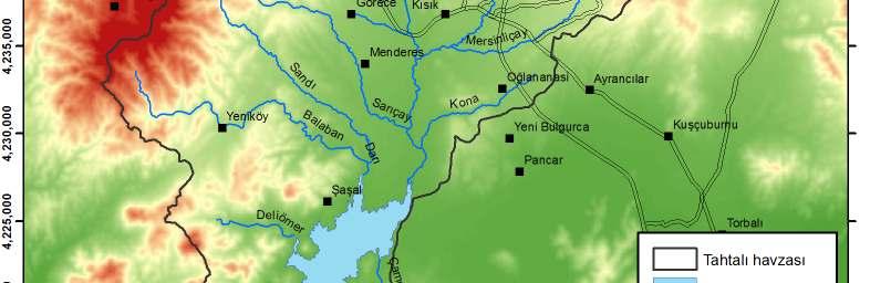 kurulmuştur (Şekil 1). Yaklaşık 550 km 2 su toplama alanına sahip olan Tahtalı havzasına düşen yıllık ortalama yağış miktarı 690 mm civarındadır. Havzada tipik Akdeniz iklimi hüküm sürmektedir.