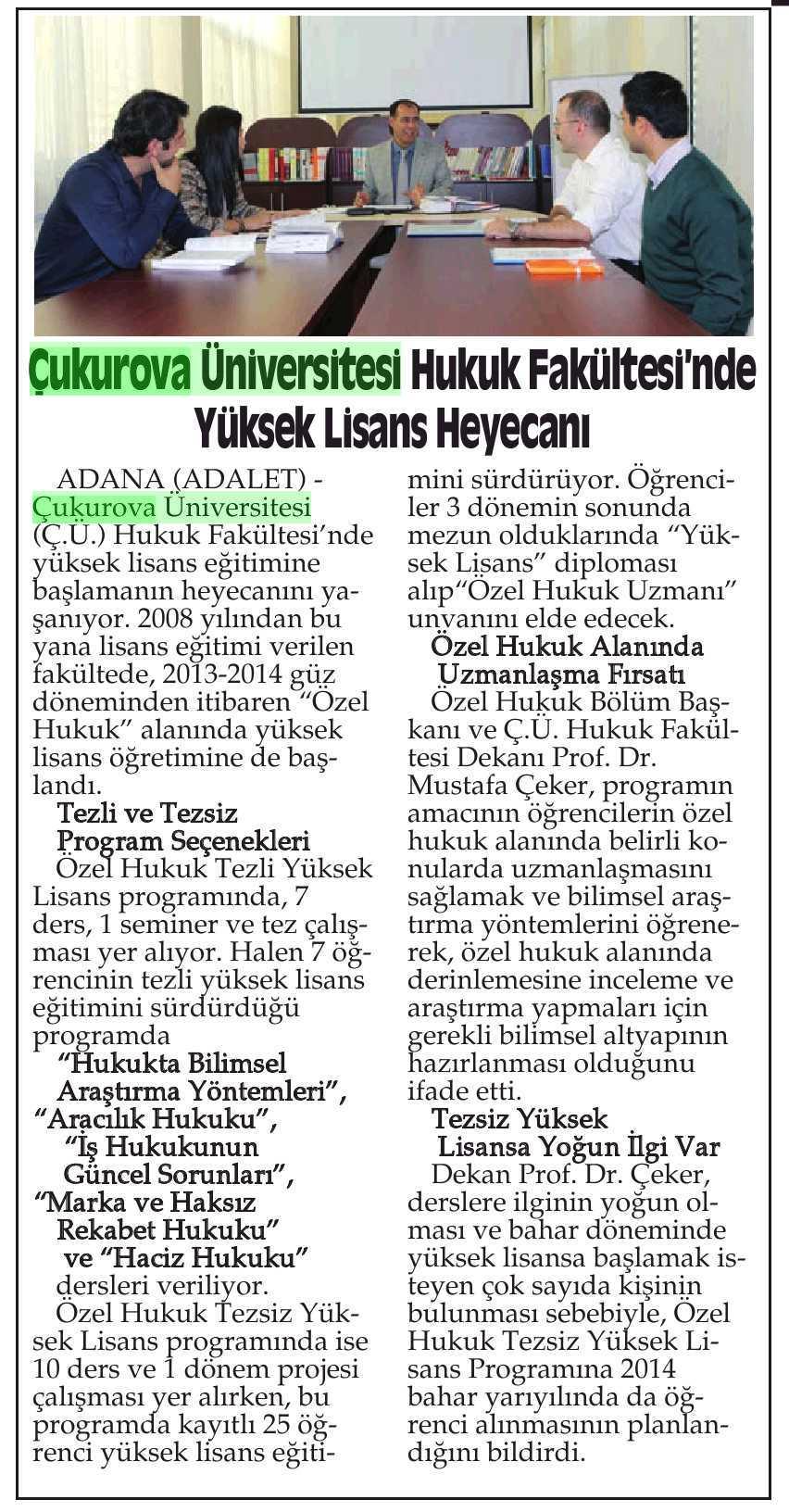 ÇUKUROVA ÜNIVERSITESI HUKUK FAKÜLTESI'NDE YÜKSEK LISANS HEYECA.