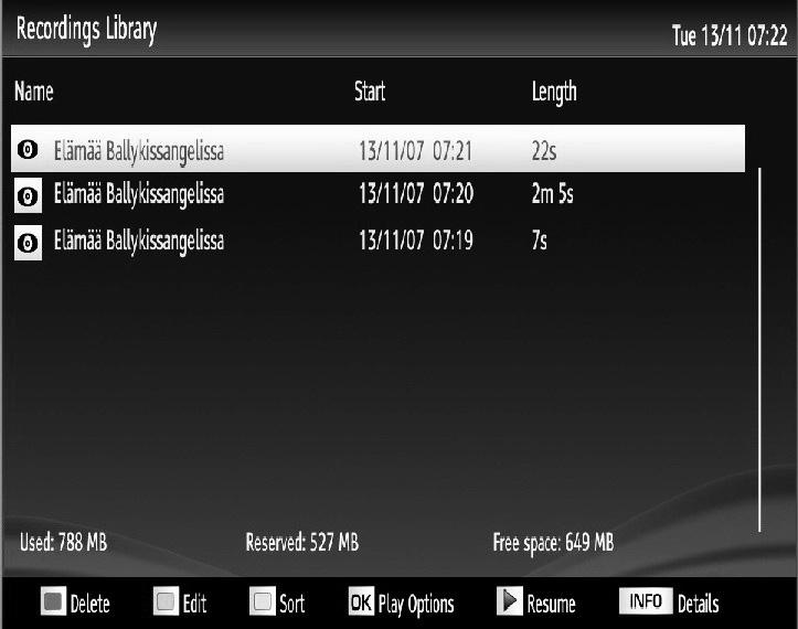 Recordings Library In the main menu, use or buttons to select Media Browser. Highlight Recordings Library item by using or button and press OK button to enter.