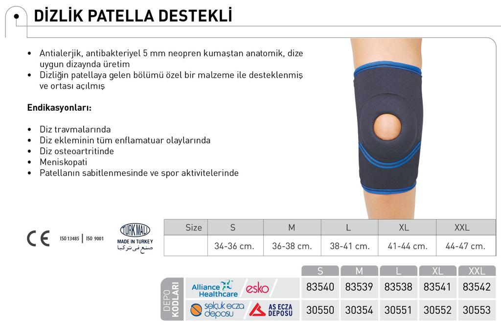 DİZLİK NEOPREN (PATELLA AÇIK/KAPALI) SUT KODU : OP1017 YENİLEME