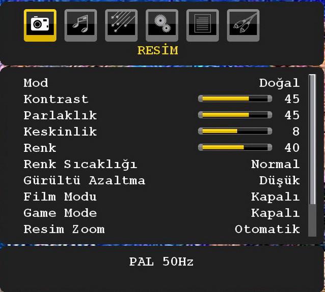 Menü Sistemi Resim Menüsü Mod Görüntüleme gereksinimleriniz için, ilgili Konumu seçebilirsiniz. veya tuşuna basarak Mod.