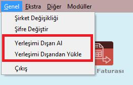 Dışarı aktarabilme Netsis uygulamalarında fareyi ekranın üstüne getirdiğimizde açılan Menü çubuğu > Genel >