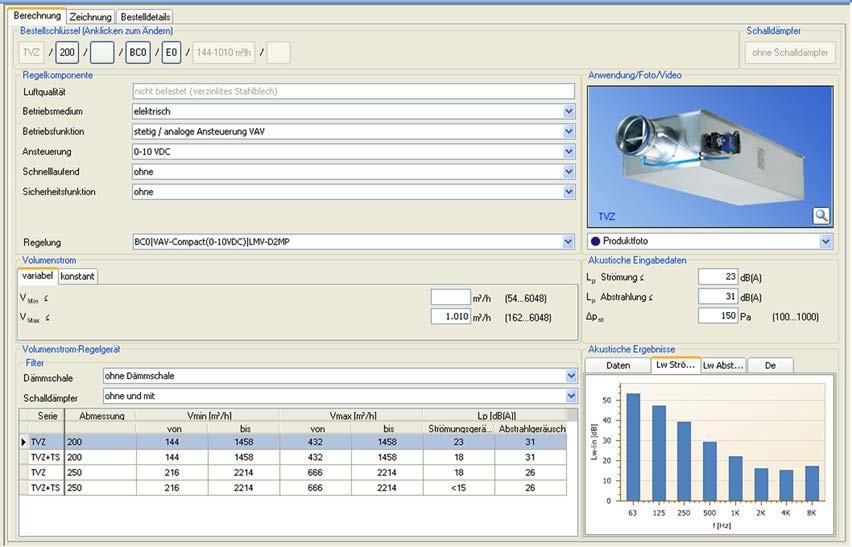 Diğer hava debileri ve fark basınçlarına ait boyutlandırma verileri, Easy Product Finder tasarım programını kullanarak hızlı ve hassas bir şekilde belirlenebilir.