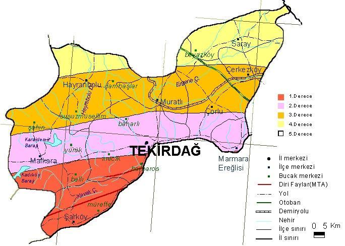 Tekirdağ ili Deprem Haritasına göre taşınmazların yer aldığı Çerkezköy İlçesi, İl in kuzey bölgesinde konumlu olup; ilçenin kuzeyi 4. Derece güneyi ise 3.