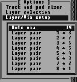 Şekil 87: Çift katlı baskı devre hazırlarken Config menüsünden Layer selection alt komutunun ayarlanışı Şekil 88: Layer/Via setup seçeneğinin ayarlanması Şekil 89: Backup timer alt komutunun 20