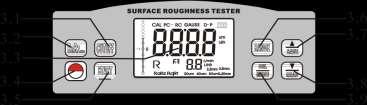 2 Teknik Özellikler Ekran: 4 basamaklı, 10 mm LCD ekranlı, mavi arka planlı Parametreler: Ra, Rz, Rq, Rt Ölçüm Aralığı: Ra, Rq: 0.005-16.00um / 0.020-62.99uinch Rz, Rt: 0.020-160.0um / 0.078-629.