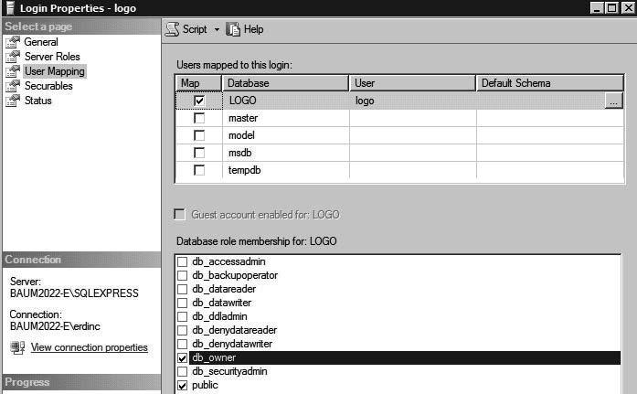 Bağlantı seçeneklerinden SQL Server authentication seçilerek kullanıcı için şifre tanımlanır.