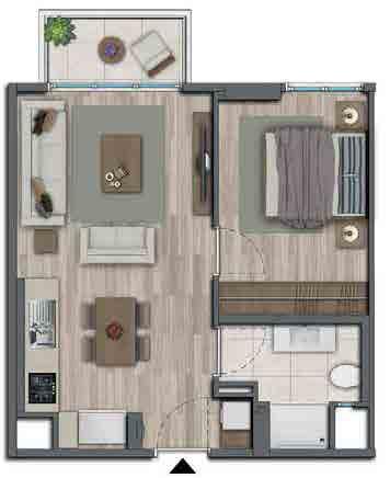 Balkon: 2,64 m 2 Salon+Mutfak: 21,57 m 2 Odası: 10,30 m 2 Banyo: 3,87 m 2 Odası: 10,30 m 2