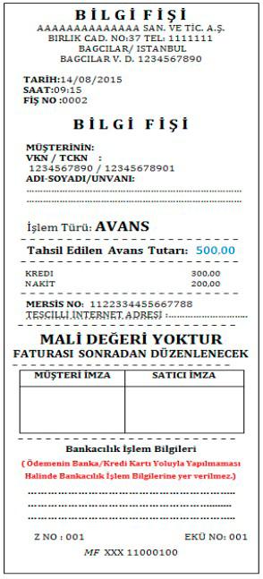 N N B B Ödemelerin banka/kredi kartı ile yapılması halinde YN ÖKC den düzenlenecek bilgi fişi ile POS slipi birleştirilerek tek bir belge olarak yazdırılacaktır.