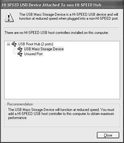 hub ına yüksek hızlı USB aygıtı bağlandı) mesajı görüntülenebilir. Bilgisayarınızda birden fazla USB portu bulunuyorsa, başka bir porta bağlamayı deneyin.