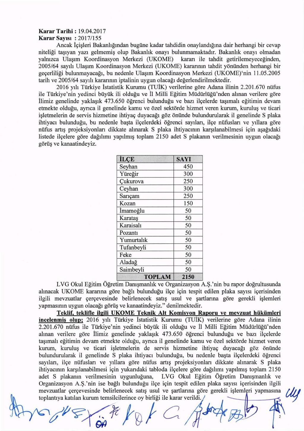 Karar SaYlsl : 2017/155 Ancak ic;i~leri Bakanhgmdan bugiine kadar tahdidin onaylandlgma dair herhangi bir cevap niteligi ta~lyan yazl gelmemi~ olup Bakanhk onayi bulunmamaktadlf.