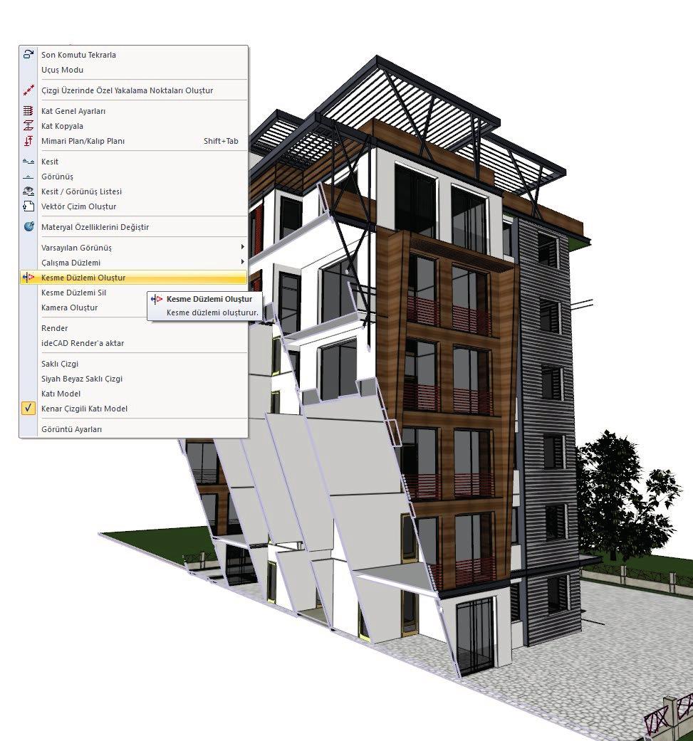 Yapı elemanlarının ara kesitlerini de göreceğiniz 3d kesit özelliğini, özellikle yapının