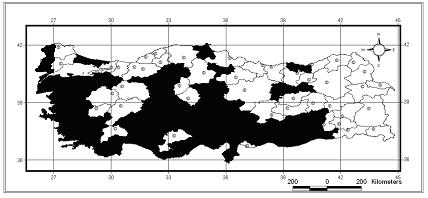 deki yayılış alanları Harita 1.11.