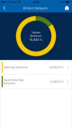 Birikim Detayım Birikim Detayım başlığı altında toplam birikiminizi