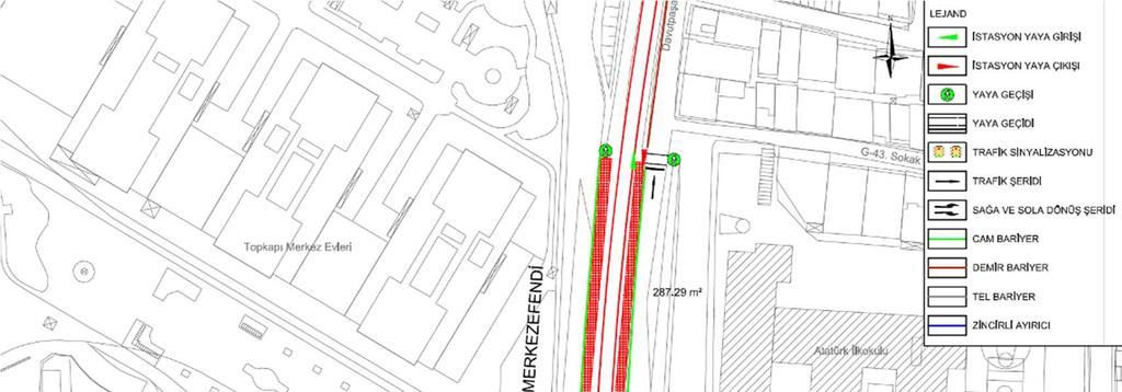 4.3.20 Merkezefendi İstasyonu Merkezefendi İstasyonu cadde ortasında kenar peron uygulamalı, alçak peron düzeninde planlanmıştır.